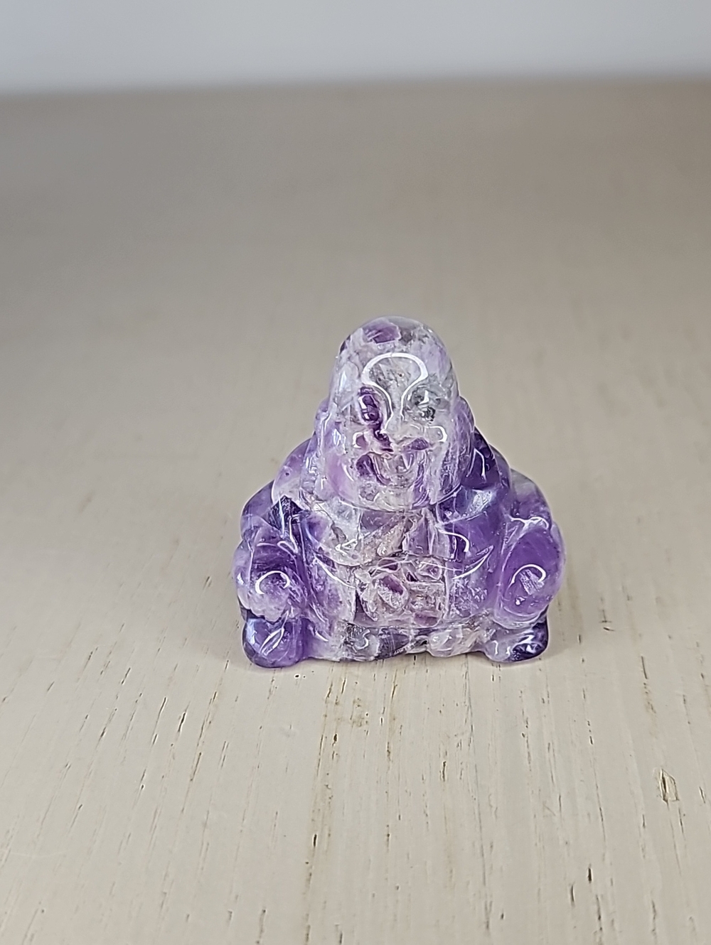 Carved Amethyst Laughing Buddha Figurine - Purple